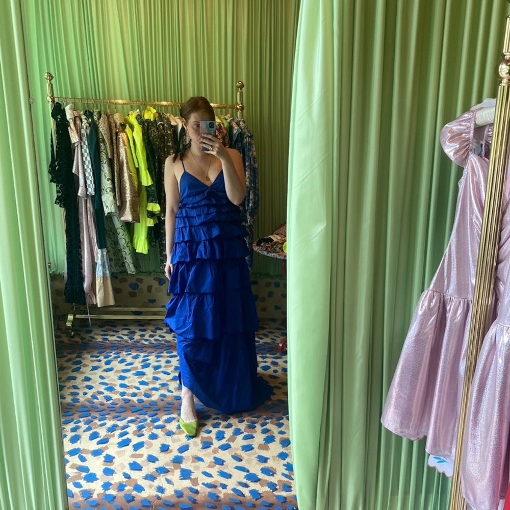 Rylie Tiered Ruffle Maxi Dress
Color: LAPIS 
Size: Medium